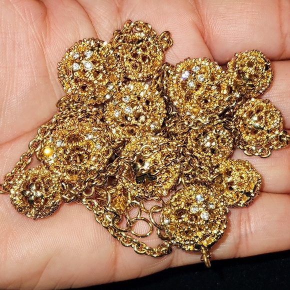 Charter Club Sautoir Gold Plated Floral Necklace / Cubic Zirconia Flowers Detail - Picture 12 of 14